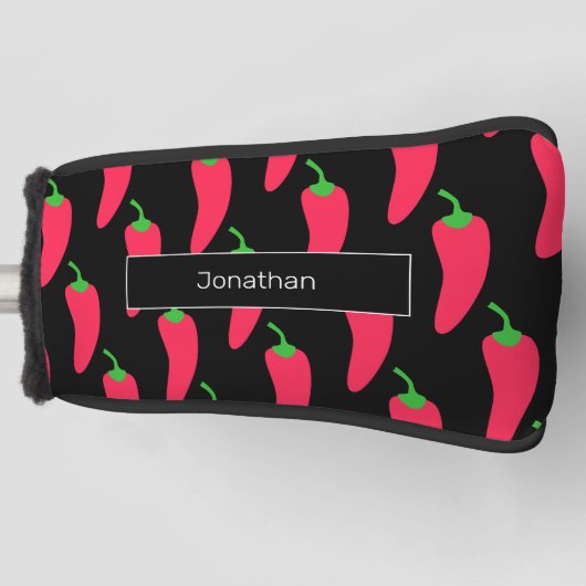 赤い熱いチリ模様あなたの名前を追加おもしろいノベルティ ゴルフヘッドカバー (正面)