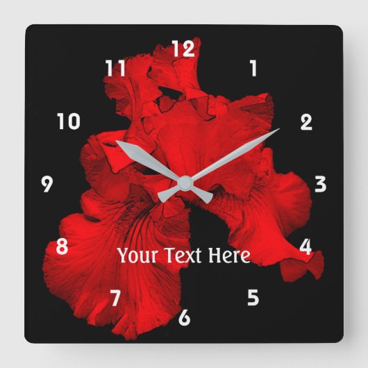 赤い熱い髭の虹彩の花 スクエア壁時計 (正面)