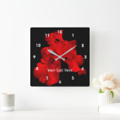 赤い熱い髭の虹彩の花 スクエア壁時計 (ホーム)