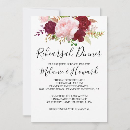 赤い熱帯とロマンチックなリハーサルディナー 招待状 (正面)