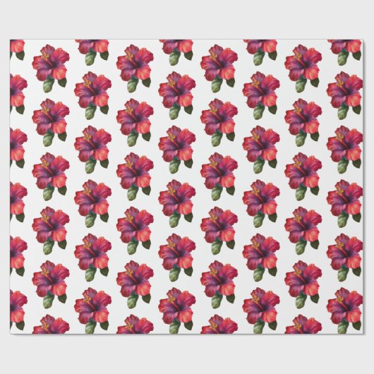 赤い熱帯のハイビスカスの花のウェディング ラッピングペーパー (フラット)