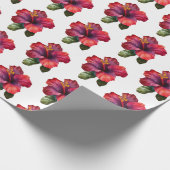 赤い熱帯のハイビスカスの花のウェディング ラッピングペーパー (角)