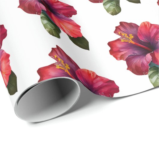 赤い熱帯のハイビスカスの花のウェディング ラッピングペーパー (ロールコーナー)