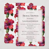 赤い熱帯のハイビスカスの花のブライズシャワー 招待状 (正面/裏面)
