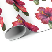 赤い熱帯のハイビスカスの花の結婚式 ラッピングペーパー (ロールコーナー)