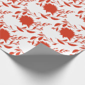 赤い熱帯の花と白葉の ラッピングペーパー (角)