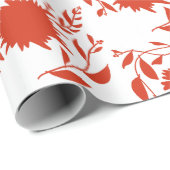 赤い熱帯の花と白葉の ラッピングペーパー (ロールコーナー)