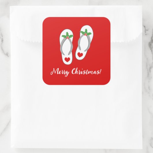 赤い熱帯クリスマスホリーリーフビーチビーチサンダル スクエアシール (バッグ)