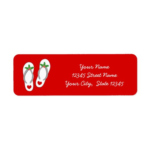 赤い熱帯クリスマスホリーリーフビーチビーチサンダル ラベル (正面)