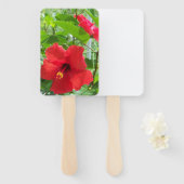 赤い熱帯ハイビスカスの花の写真 ハンドファン (正面&裏面)