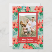 赤い熱帯フローラのクリスマスフォト シーズンカード (正面)