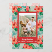 赤い熱帯フローラのクリスマスフォト シーズンカード (正面/裏面)