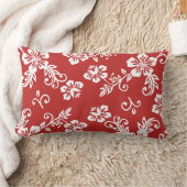 赤い熱帯プリントの枕 ランバークッション (ブランケット)