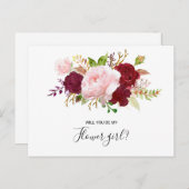 赤い熱帯性とロマンチックな花の少女 インビテーションポストカード (正面/裏面)