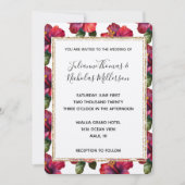 赤い熱帯性ハイビスカス結婚フローラグリッター枠 招待状 (正面)