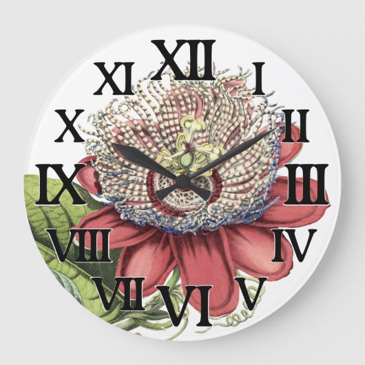 赤い熱帯性受精花 ラージ壁時計 (正面)