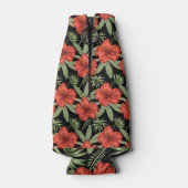 赤い熱帯性花シームレスパタ葉ーン緑 ボトルクーラー (裏面)