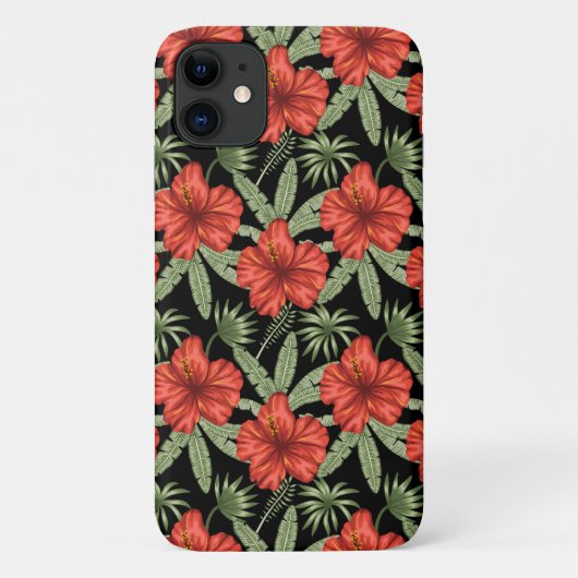 赤い熱帯性花シームレスパタ葉ーン緑 Case-Mate iPhoneケース (裏面)