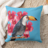赤い熱帯花とのToucan クッション (ブランケット)