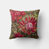 赤い熱帯花パターン装飾的な枕 クッション (裏面)