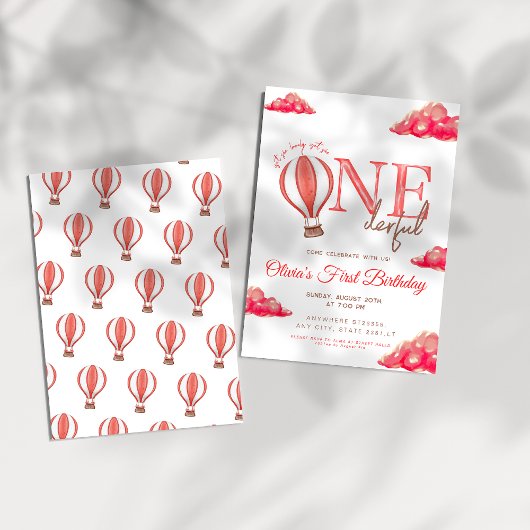 赤い熱気球は彼女のonederful誕生日 招待状