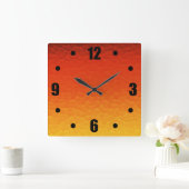 赤い燃えたオレンジから金ゴールドグラデーションクラックパターン スクエア壁時計 (ホーム)