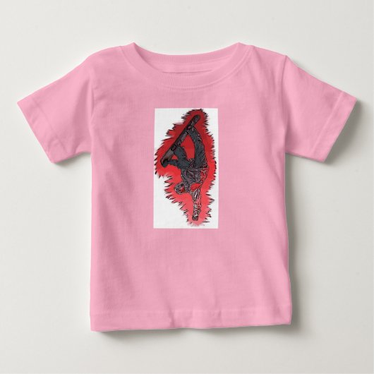 赤い爆発ベビースノーボーダーの服 ベビーTシャツ (正面)
