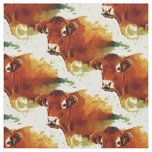 赤い牛絵画 ファブリック (クローズアップ)