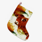 赤い牛絵画 ラージクリスマスストッキング (正面 (吊り時))