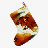 赤い牛絵画 ラージクリスマスストッキング (裏面 (吊り時))