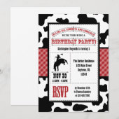 赤い牛革のカウボーイ誕生日招待状 招待状 (正面/裏面)