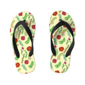 赤い牡丹とポピーの花と緑の葉花 キッズビーチサンダル (フットベッド)