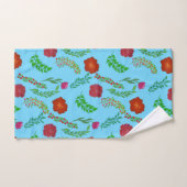 赤い牡丹とポピーの花と緑の葉花 バスタオルセット (ハンドタオル)