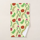 赤い牡丹とポピーの花と緑の葉花 バスタオルセット (ハンドタオル)