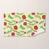 赤い牡丹とポピーの花と緑の葉花 バスタオルセット (ハンドタオル)