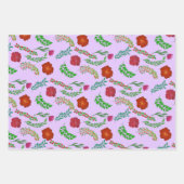 赤い牡丹とポピーの花と緑の葉花 ラッピングペーパーシート (正面3)