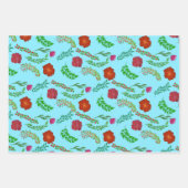 赤い牡丹とポピーの花と緑の葉花 ラッピングペーパーシート (正面2)