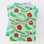 赤い牡丹とポピーの花と緑の葉花 ラッピングペーパーシート (インサイチュ)