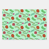 赤い牡丹とポピーの花と緑の葉花 ラッピングペーパーシート (正面)