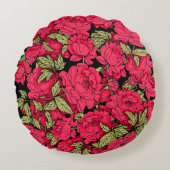 赤い牡丹と金ゴールド葉 ラウンドクッション (正面)