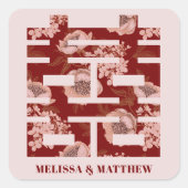 赤い牡丹の二重中国の幸福結婚の スクエアシール (正面)