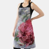 赤い牡丹の水彩花模様 エプロン (インサイチュ)