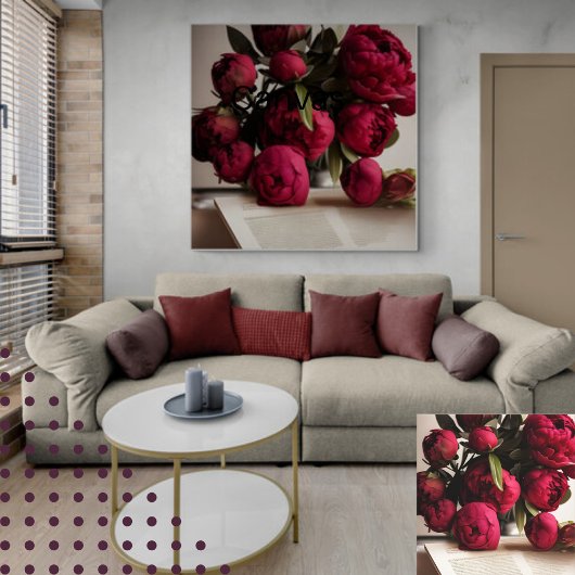 赤い牡丹の美しい花束フローラデジタル キャンバスプリント