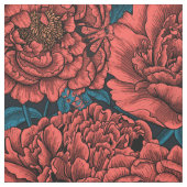 赤い牡丹の花と蛾 ファブリック (見本)