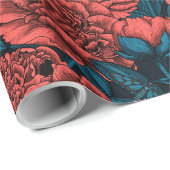 赤い牡丹の花と蛾 ラッピングペーパー (ロールコーナー)