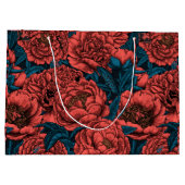 赤い牡丹の花と蛾 ラージペーパーバッグ (裏面)