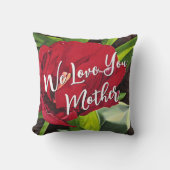 赤い牡丹の花と言葉、四角 クッション (正面)