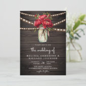 赤い牡丹の花のマスンジャー瓶QRコード ウェディング 招待状 (スタンド正面)