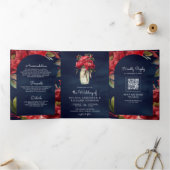 赤い牡丹の花のマソンジャーコード ネイビーウェディング 三つ折り招待状 (内部)