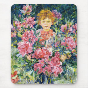 赤い牡丹の花を持つかわいい少年(ロバート・レイド) マウスパッド